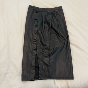 Black Button-Down Vegan Leather Skirt